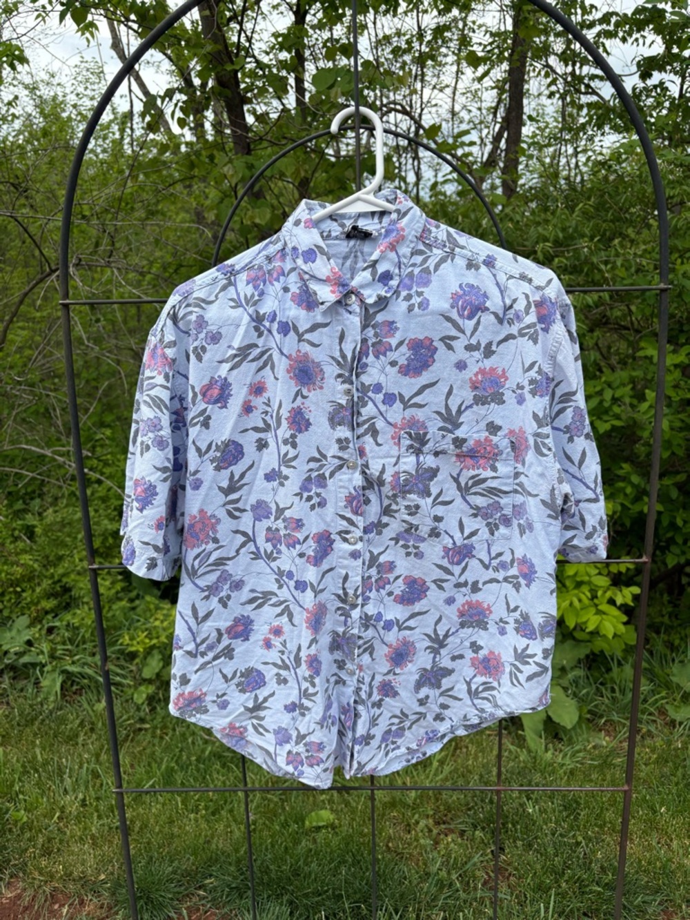 Vintage Details Floral Button-Down Short Sleeve Shirt Women's Large 100% Cotton - Picture 3 of 14